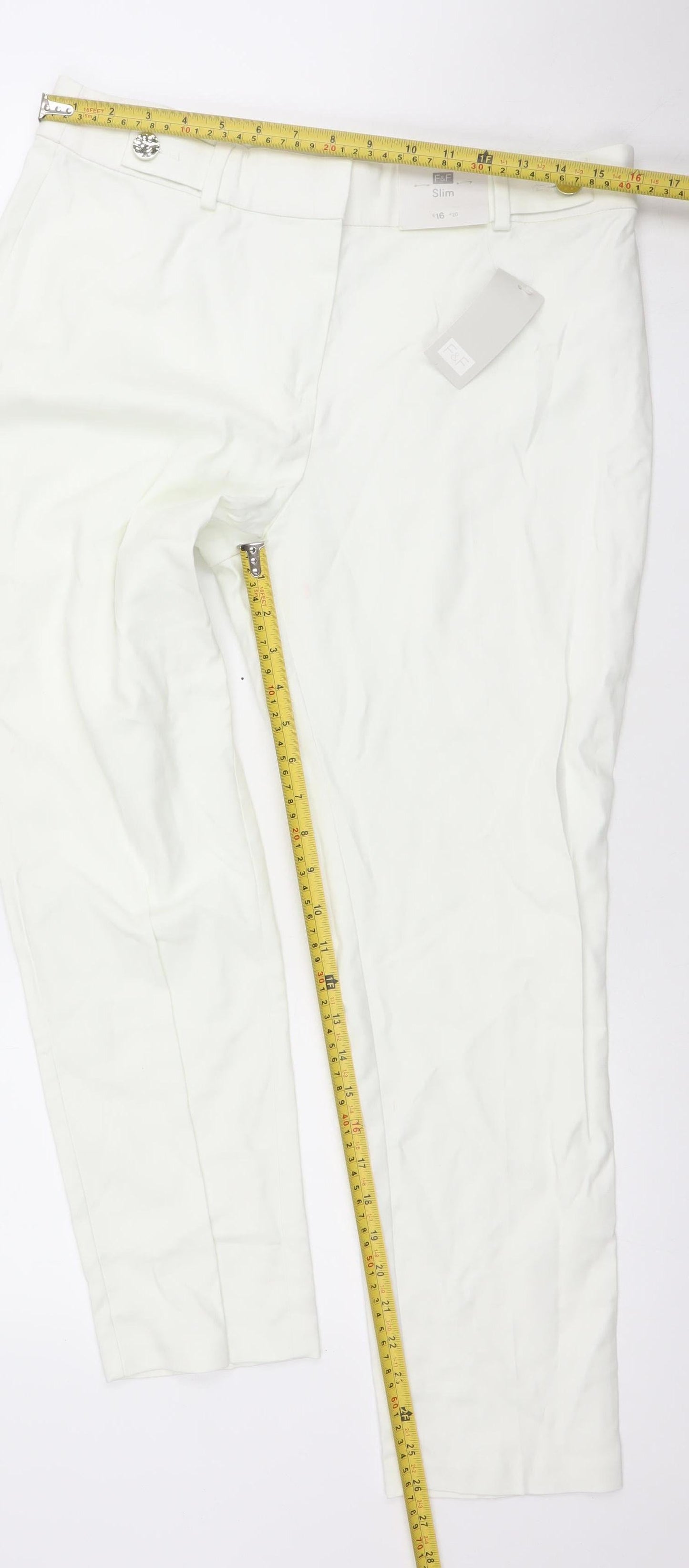 F&F Women White Slim Fit Stretch Cotton Trousers Size 12