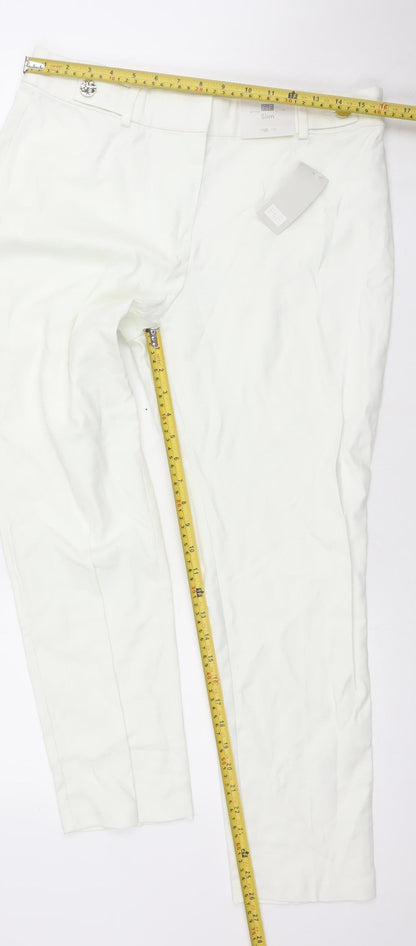 F&F Women White Slim Fit Stretch Cotton Trousers Size 12