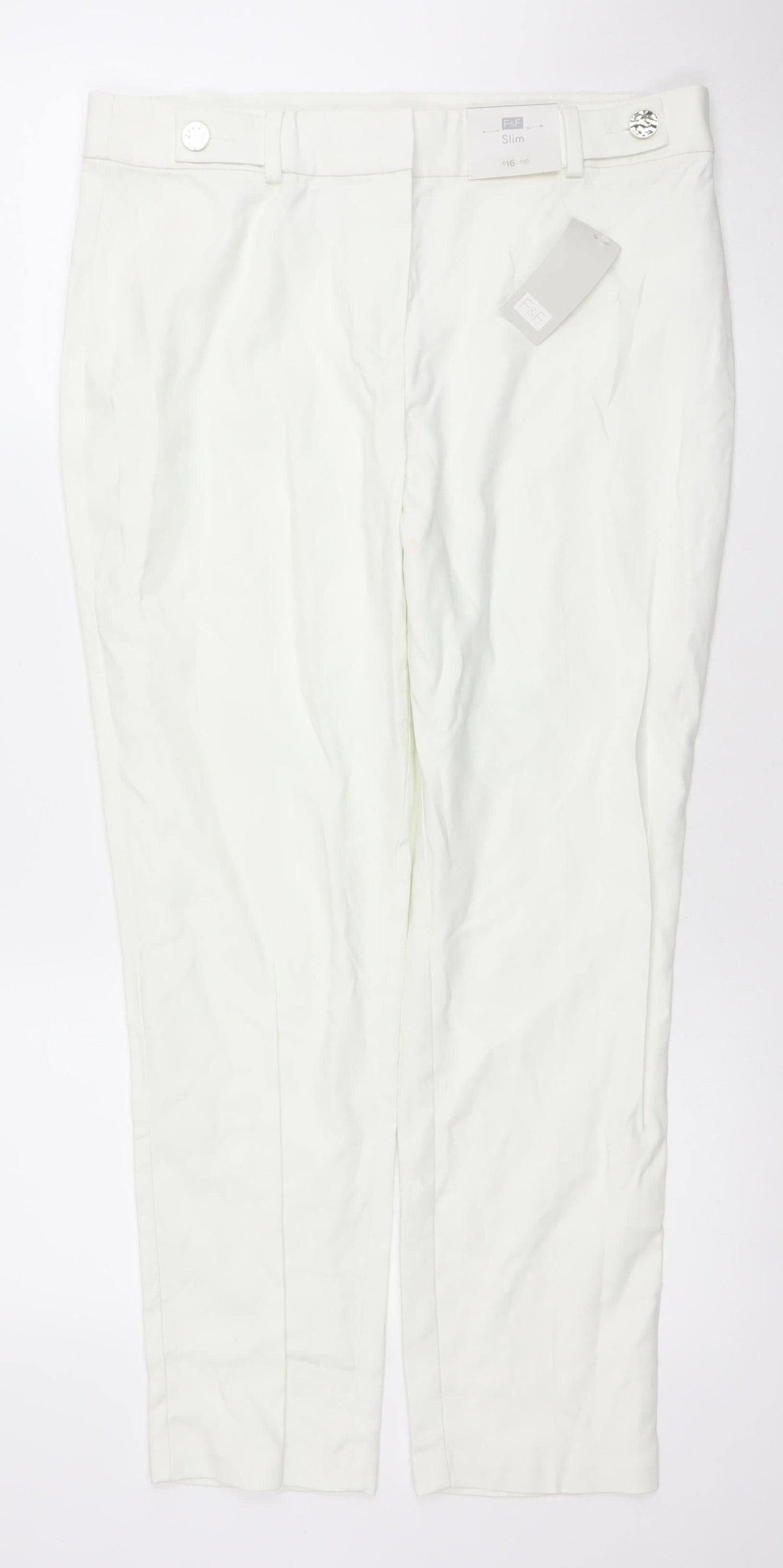 F&F Women White Slim Fit Stretch Cotton Trousers Size 12