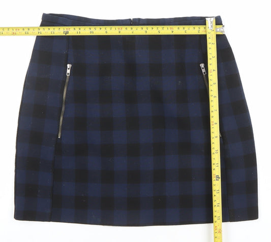 New Look Women’s Blue Check Short Stretch Pencil Skirt Size 8