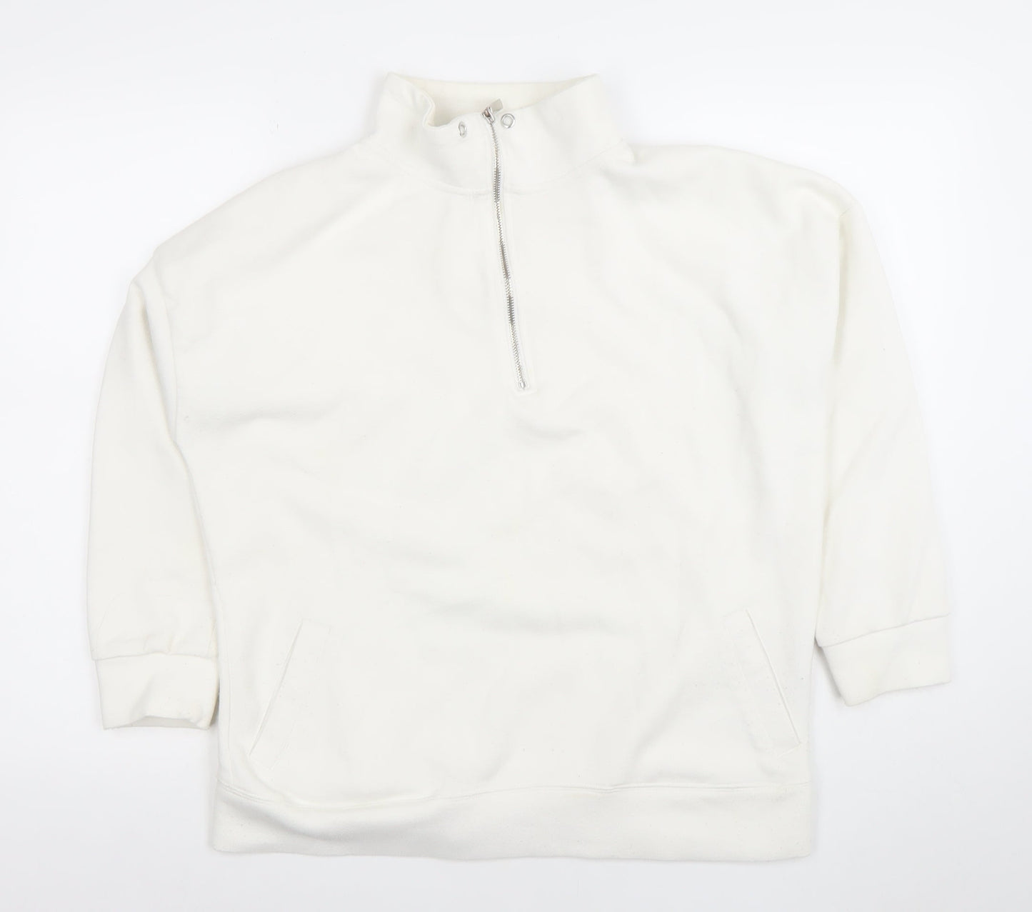 Primark Womens White XS 1/2 Zip Fleece Sweatshirt Pullover