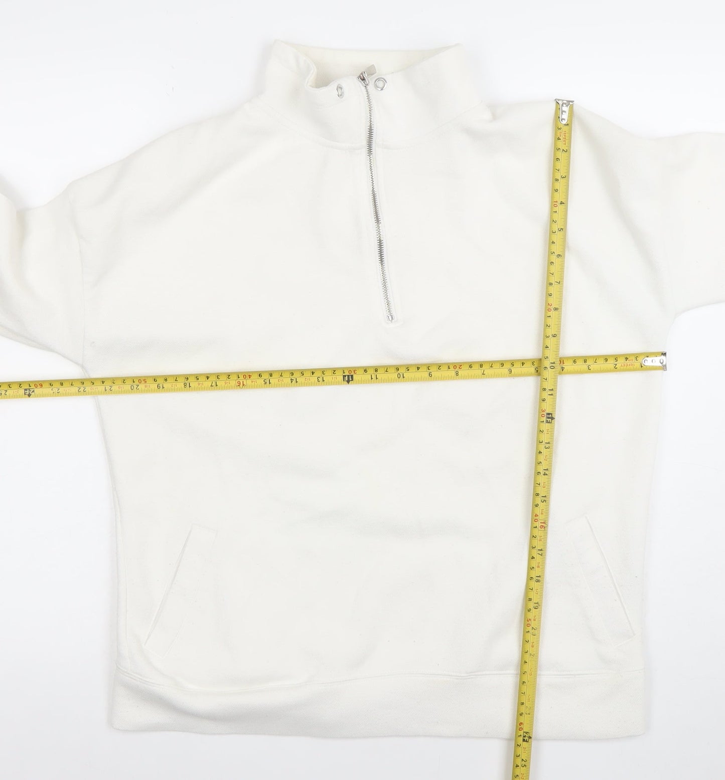 Primark Womens White XS 1/2 Zip Fleece Sweatshirt Pullover