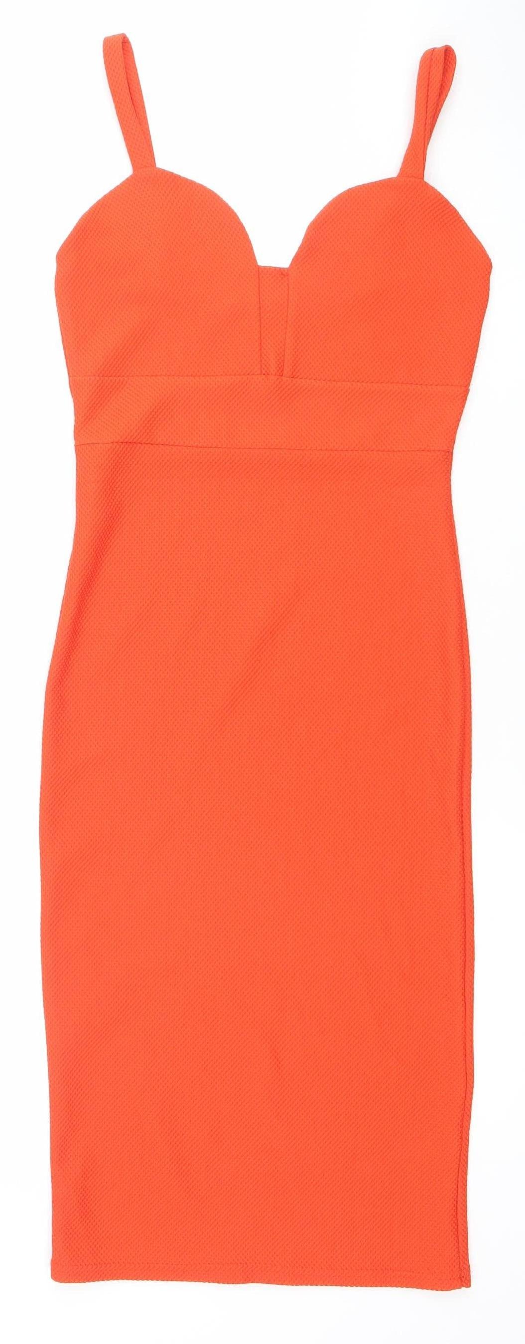 Miss Selfridge Women Orange Bodycon Sleeveless Sweetheart Dress Size 8