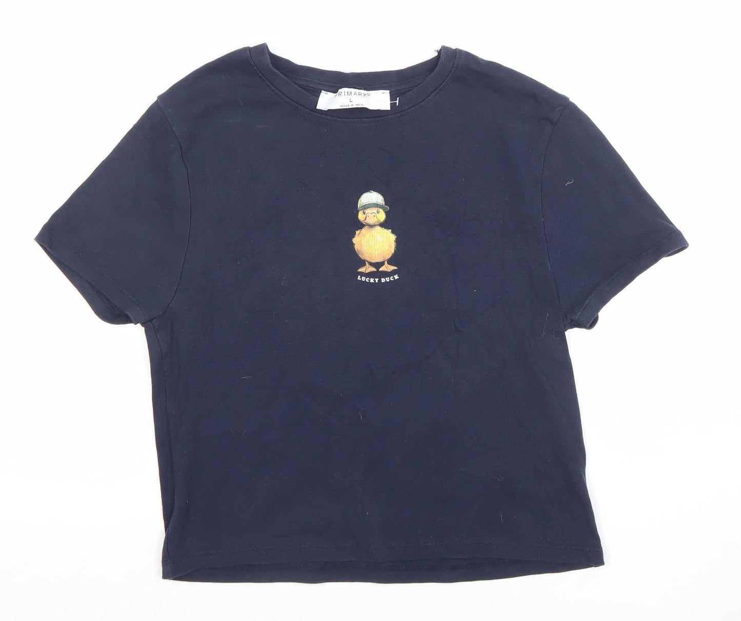 Primark Women's Blue Lucky Duck Graphic Cotton T-Shirt Size L