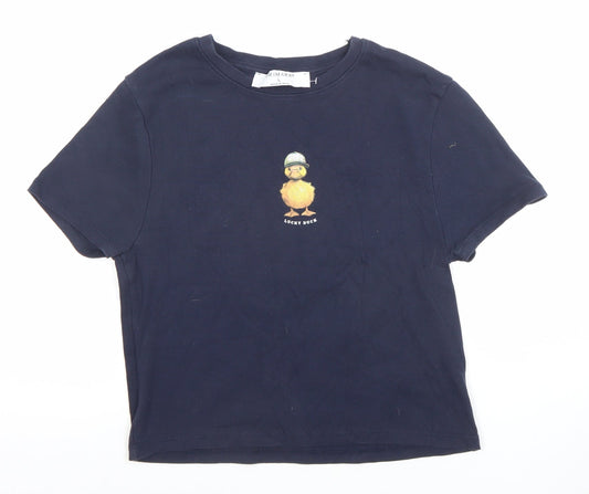 Primark Women's Blue Lucky Duck Graphic Cotton T-Shirt Size L