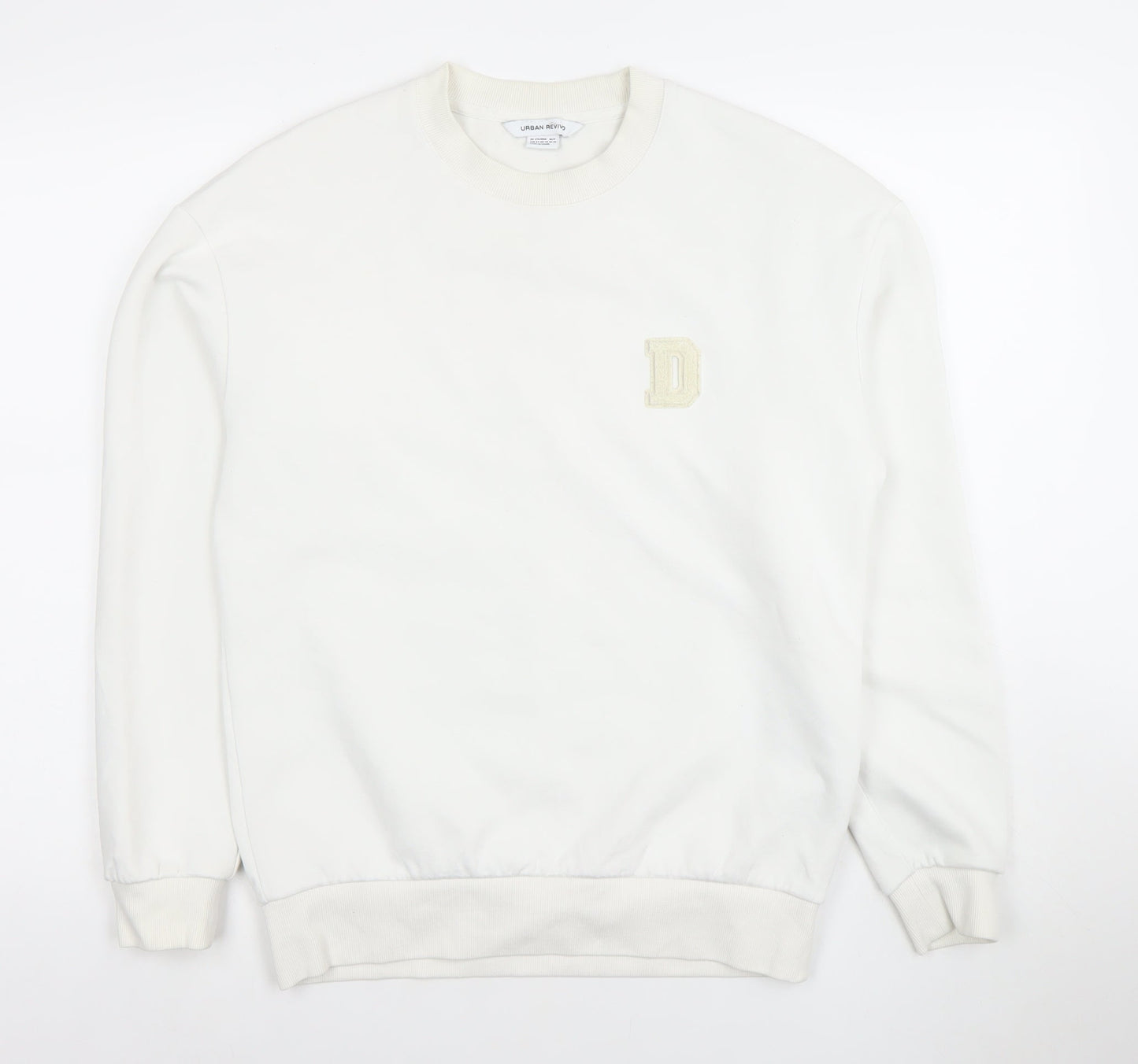 Urban Revivo Men's White Cotton Blend Crew Neck Sweatshirt XS