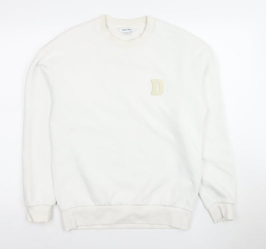 Urban Revivo Men's White Cotton Blend Crew Neck Sweatshirt XS