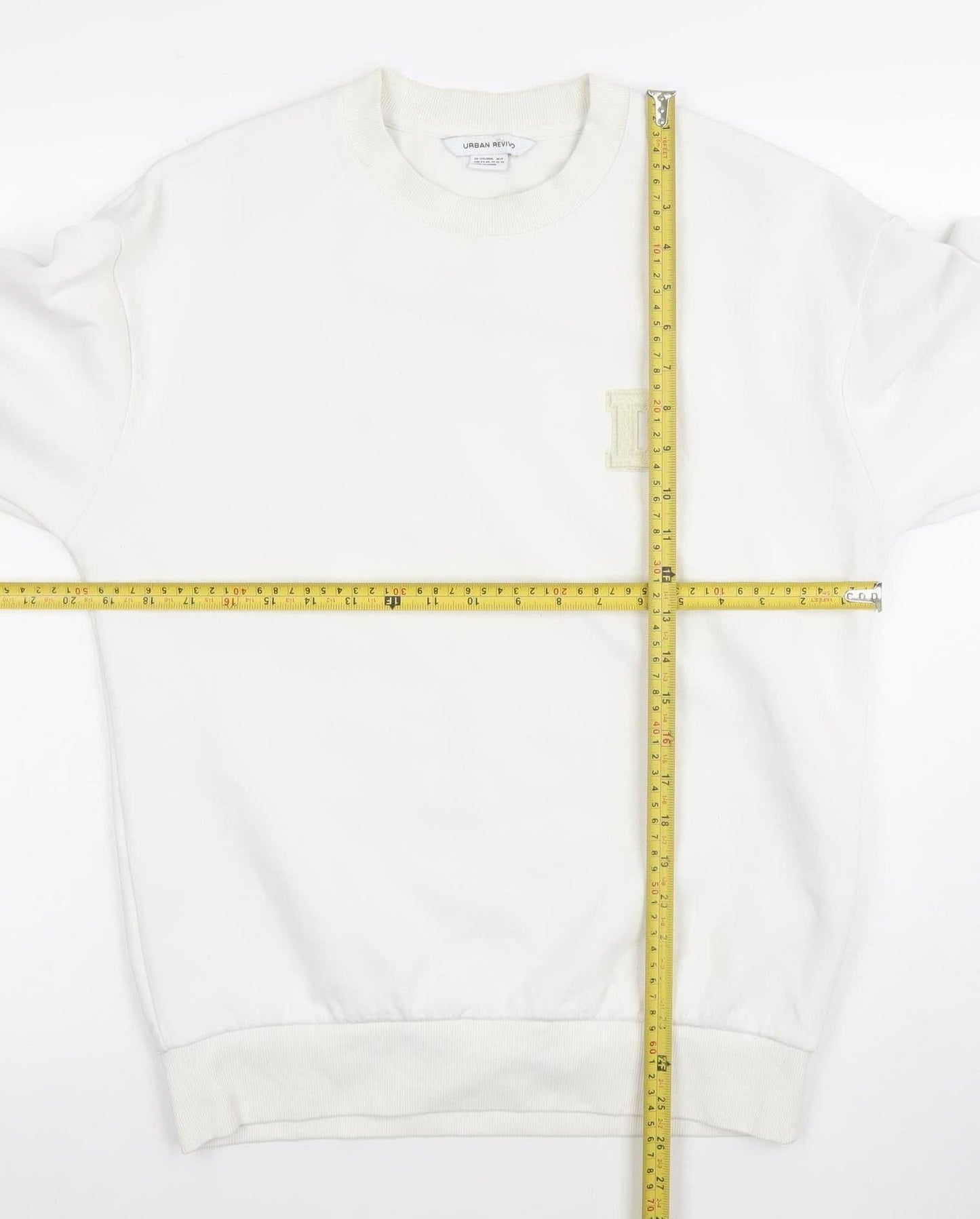 Urban Revivo Men's White Cotton Blend Crew Neck Sweatshirt XS