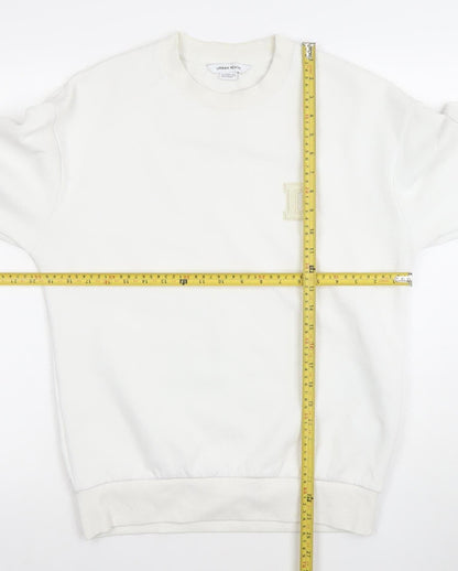 Urban Revivo Men's White Cotton Blend Crew Neck Sweatshirt XS