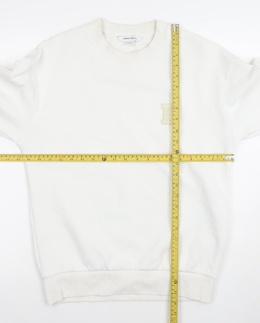 Urban Revivo Men's White Cotton Blend Crew Neck Sweatshirt XS