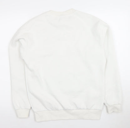 Urban Revivo Men's White Cotton Blend Crew Neck Sweatshirt XS