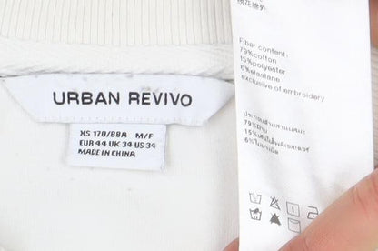 Urban Revivo Men's White Cotton Blend Crew Neck Sweatshirt XS
