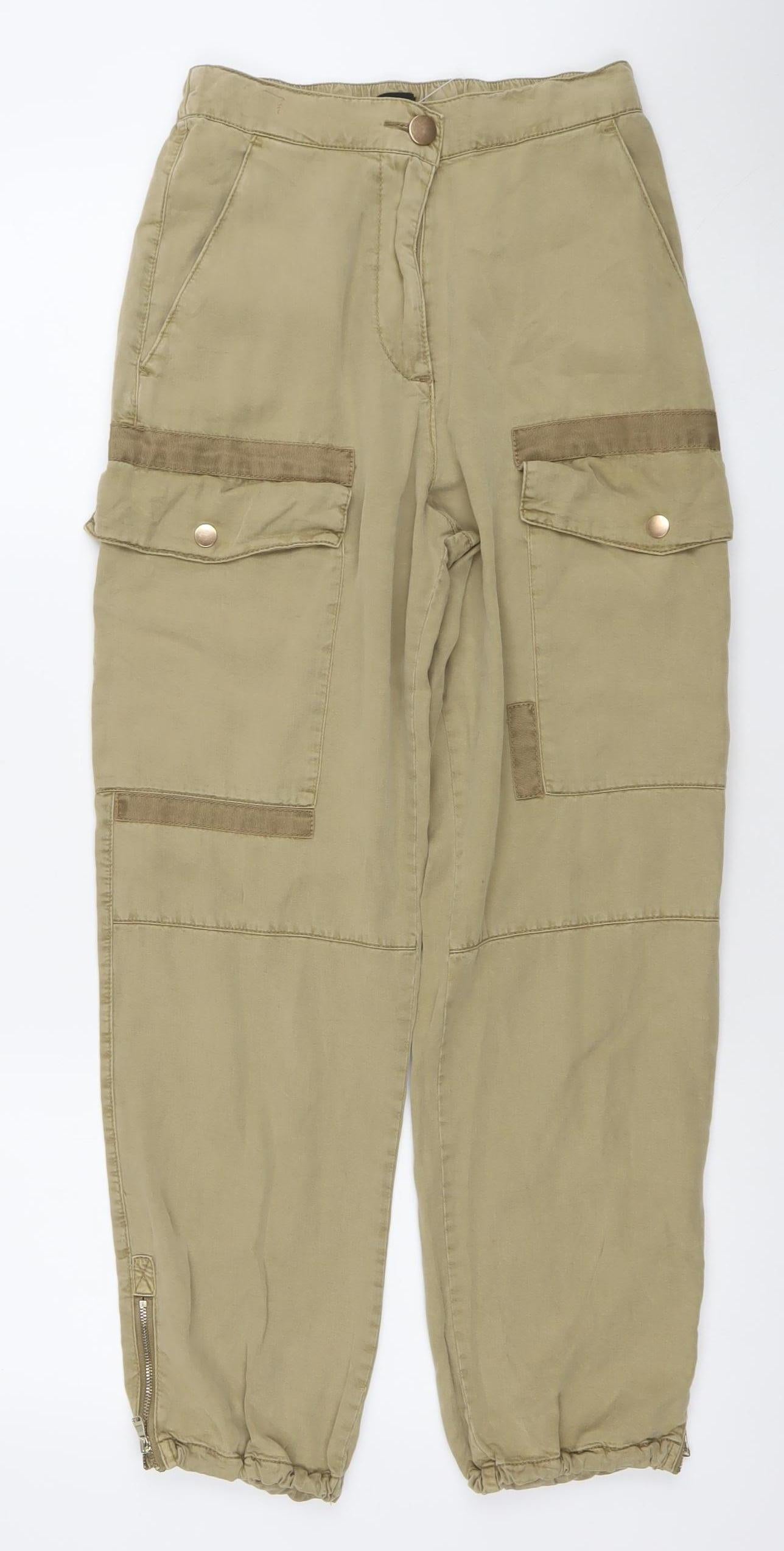 River Island Womens Beige Cargo Trousers Size 6 Lyocell Elastic Waist