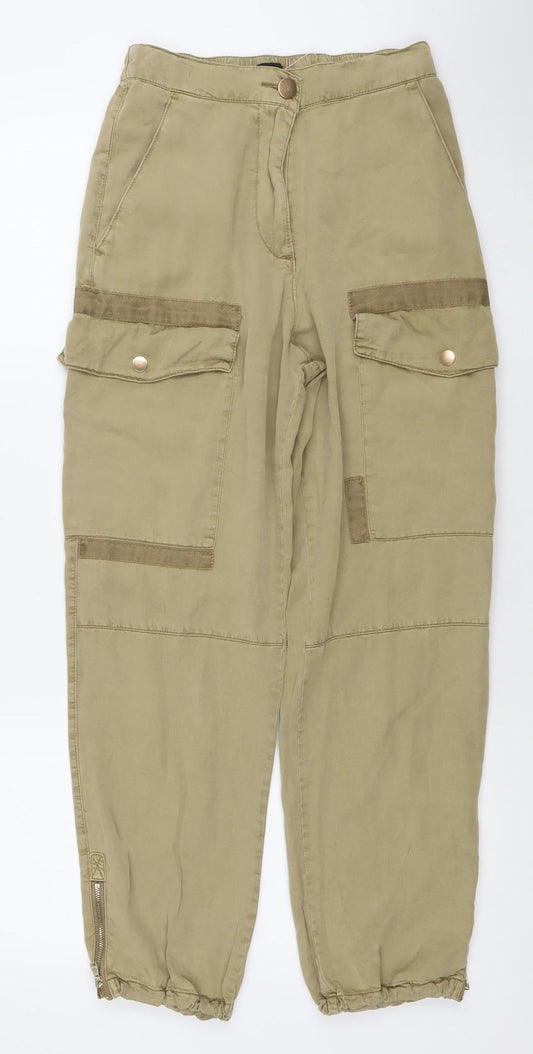River Island Womens Beige Cargo Trousers Size 6 Lyocell Elastic Waist