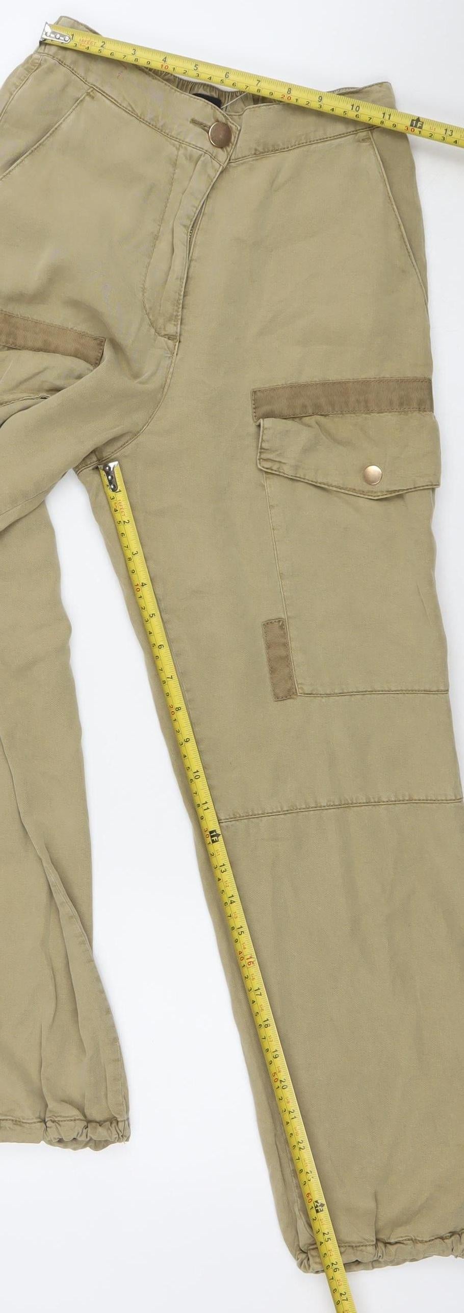 River Island Womens Beige Cargo Trousers Size 6 Lyocell Elastic Waist