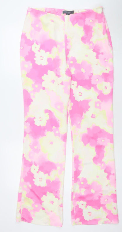 Primark Womens Pink Floral Wide-Leg Trousers Size 14