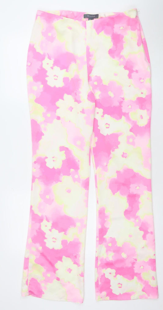 Primark Womens Pink Floral Wide-Leg Trousers Size 14