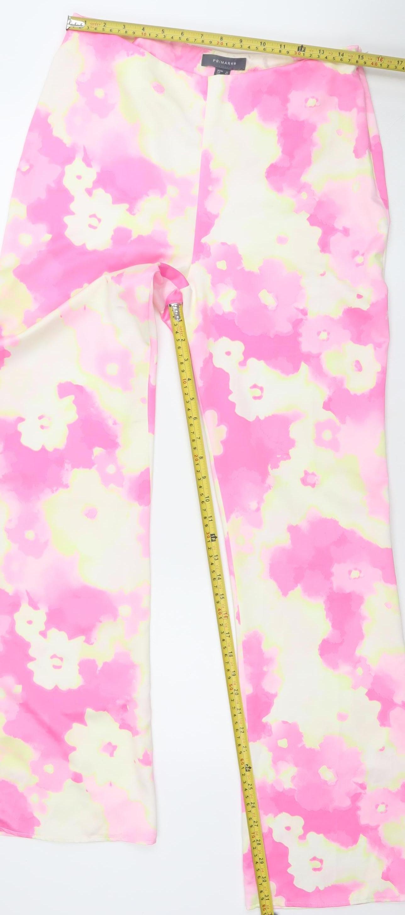 Primark Womens Pink Floral Wide-Leg Trousers Size 14