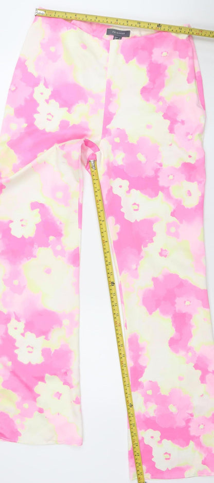 Primark Womens Pink Floral Wide-Leg Trousers Size 14