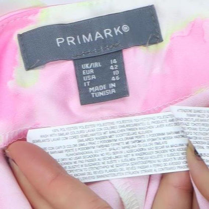 Primark Womens Pink Floral Wide-Leg Trousers Size 14