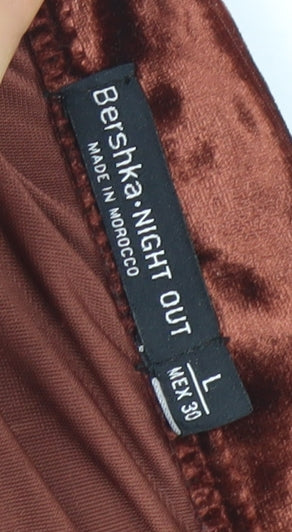 Bershka Women’s Brown Velvet Cropped Ruffle Blouse Size L