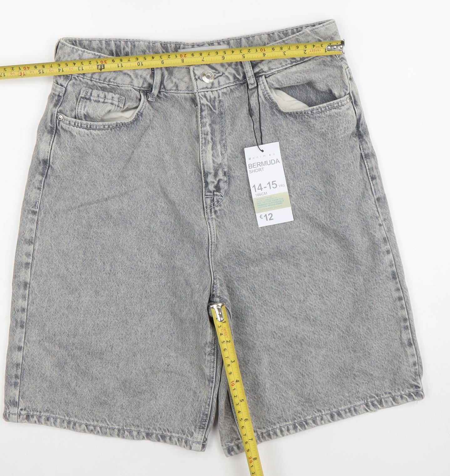 Primark Boys Grey Denim Bermuda Shorts 14-15 Years Regular Fit