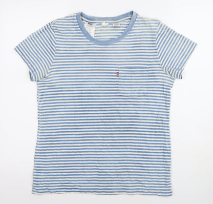 Levi's Women Blue Striped Cotton Crew Neck Short Sleeve T-Shirt S