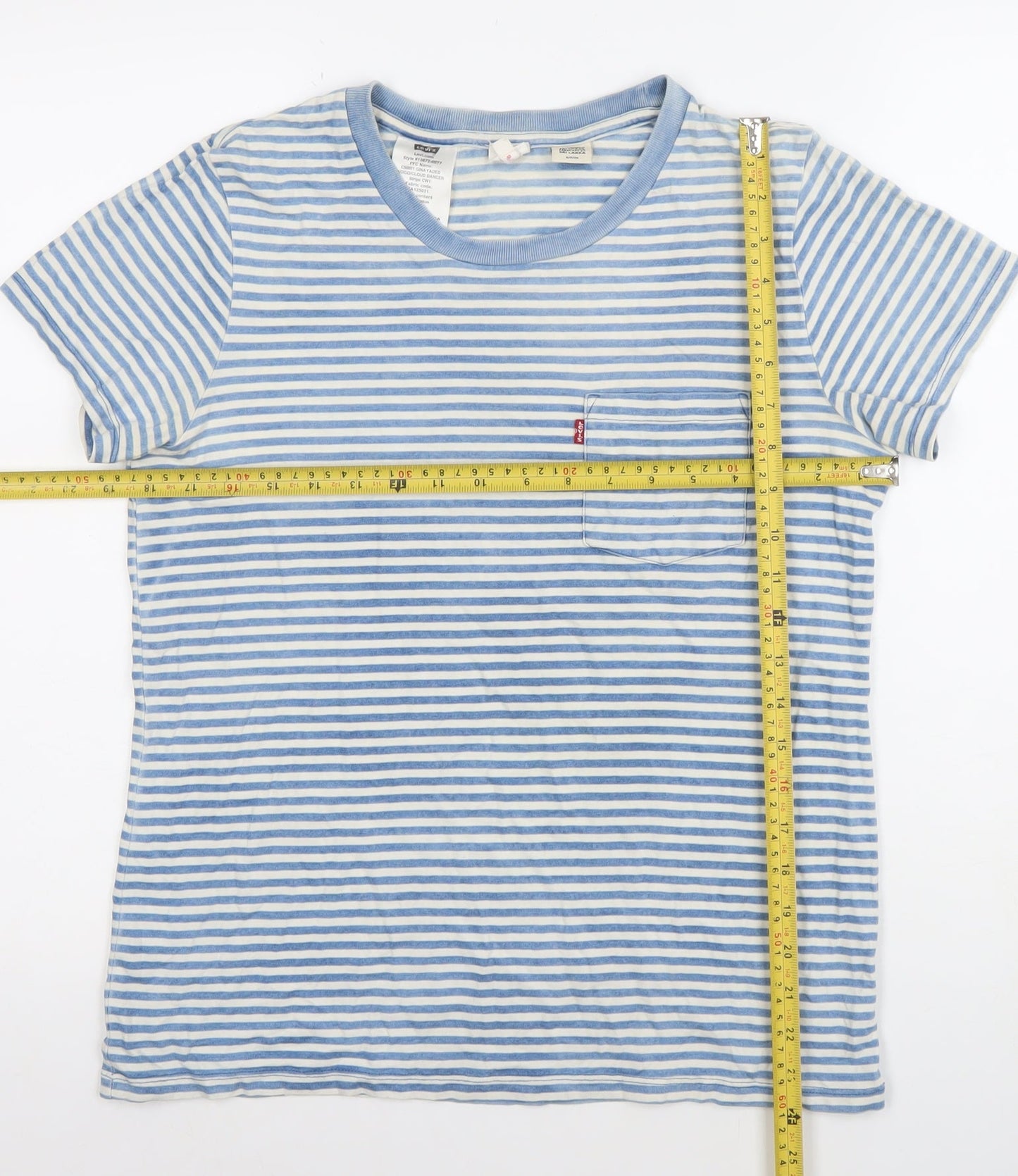 Levi's Women Blue Striped Cotton Crew Neck Short Sleeve T-Shirt S