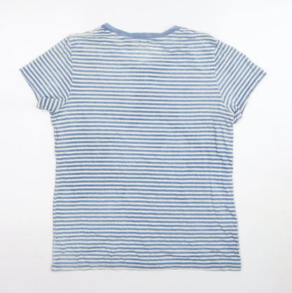 Levi's Women Blue Striped Cotton Crew Neck Short Sleeve T-Shirt S
