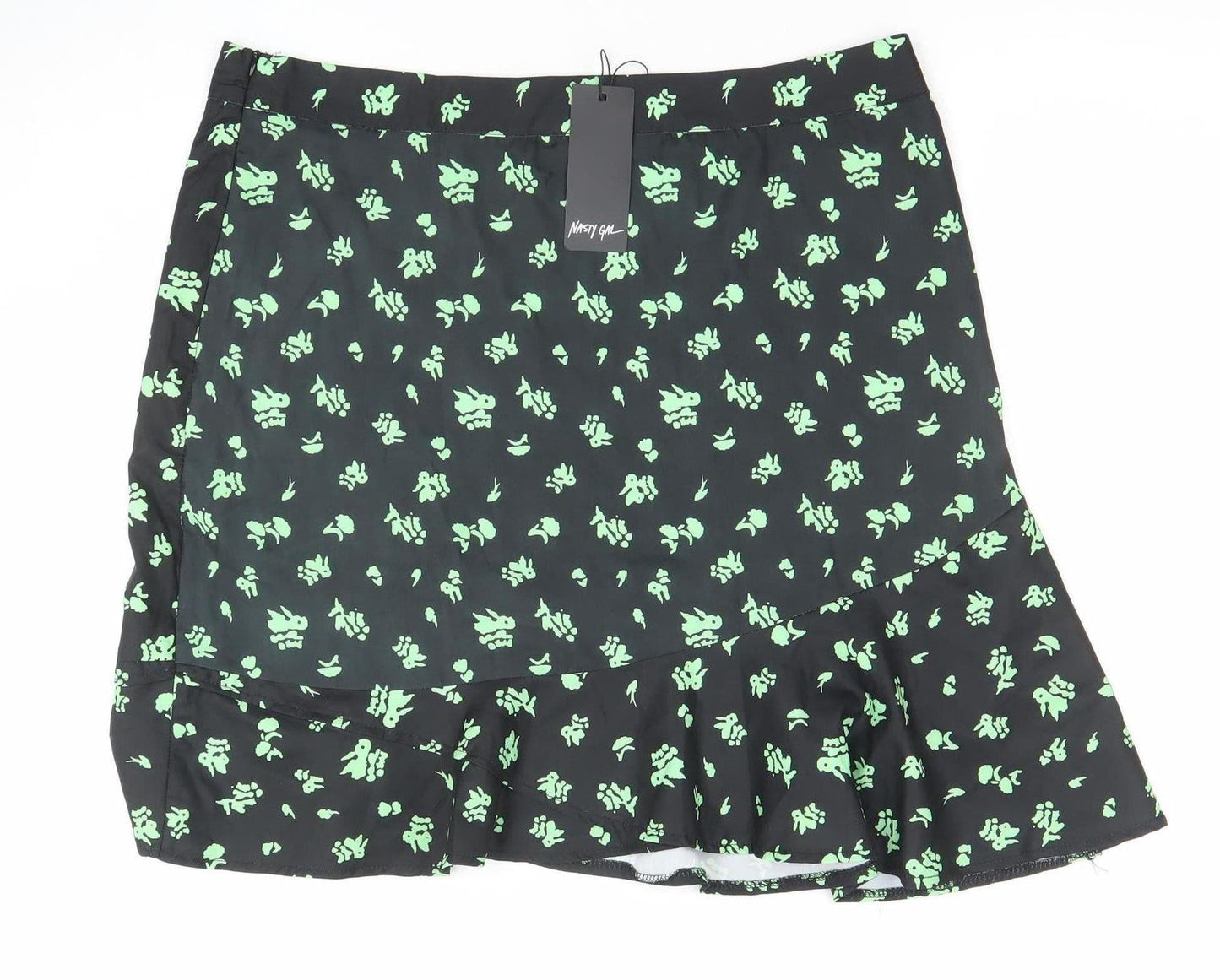 Nasty Gal Women's Black Floral Flare Short Skirt Size 16