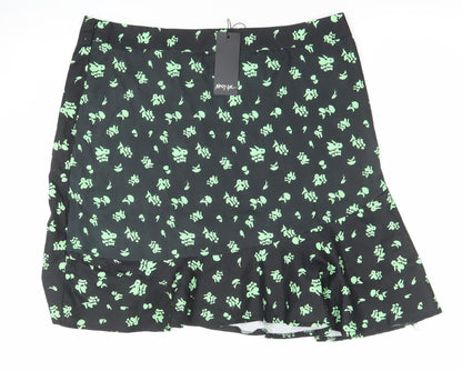 Nasty Gal Women's Black Floral Flare Short Skirt Size 16