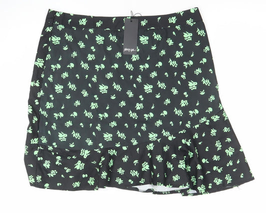 Nasty Gal Women's Black Floral Flare Short Skirt Size 16