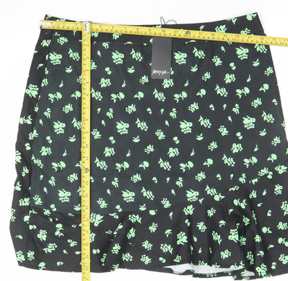 Nasty Gal Women's Black Floral Flare Short Skirt Size 16