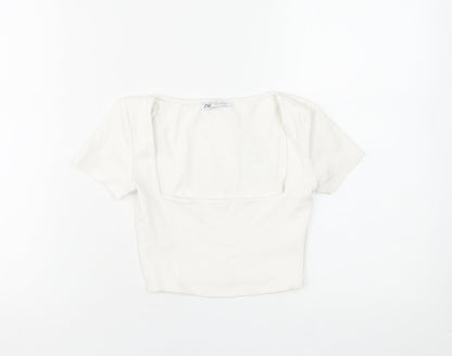 Womens UK Size S Zara White Cropped T-Shirt