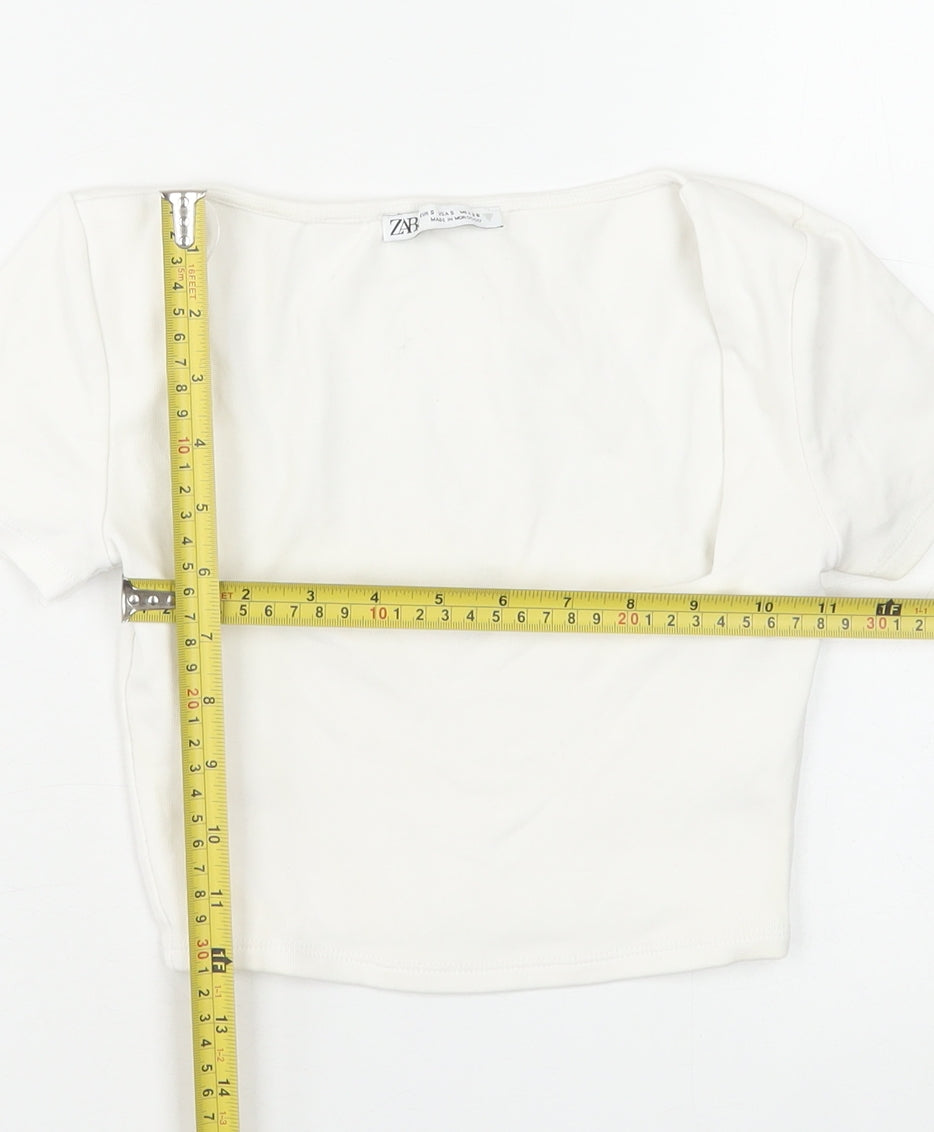 Womens UK Size S Zara White Cropped T-Shirt