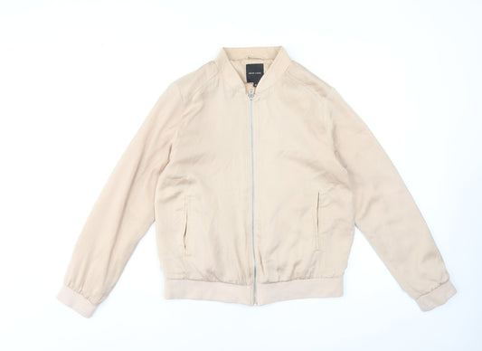 New Look Women Beige Bomber Jacket Size 12 Polyester Zip Casual