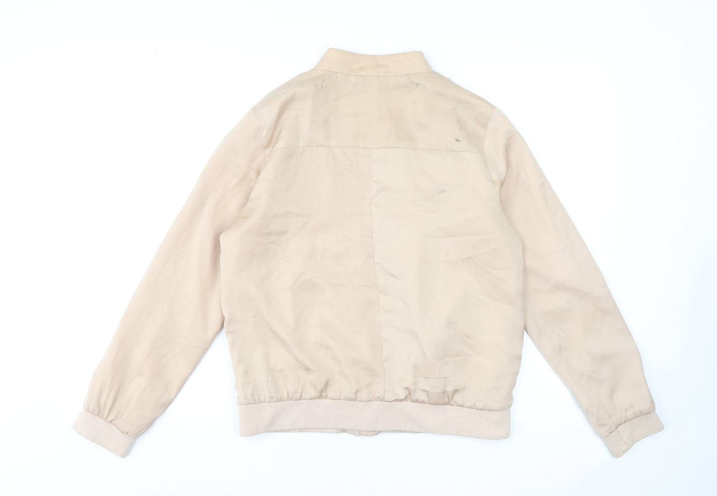 New Look Women Beige Bomber Jacket Size 12 Polyester Zip Casual