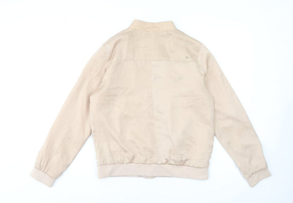 New Look Women Beige Bomber Jacket Size 12 Polyester Zip Casual