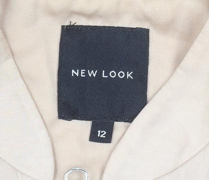 New Look Women Beige Bomber Jacket Size 12 Polyester Zip Casual