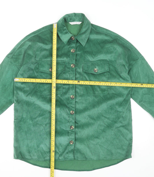 Womens UK Size XS Stradivarius Green Basic Button-Up