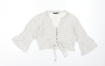 Womens UK Size S Zara White Cropped Blouse