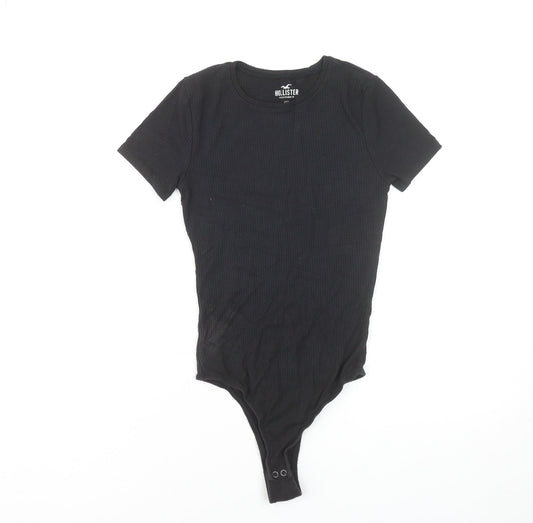 Hollister Women Black Ribbed Short Sleeve Bodysuit XS