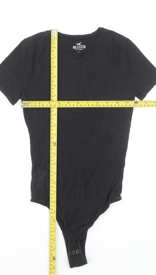 Hollister Women Black Ribbed Short Sleeve Bodysuit XS