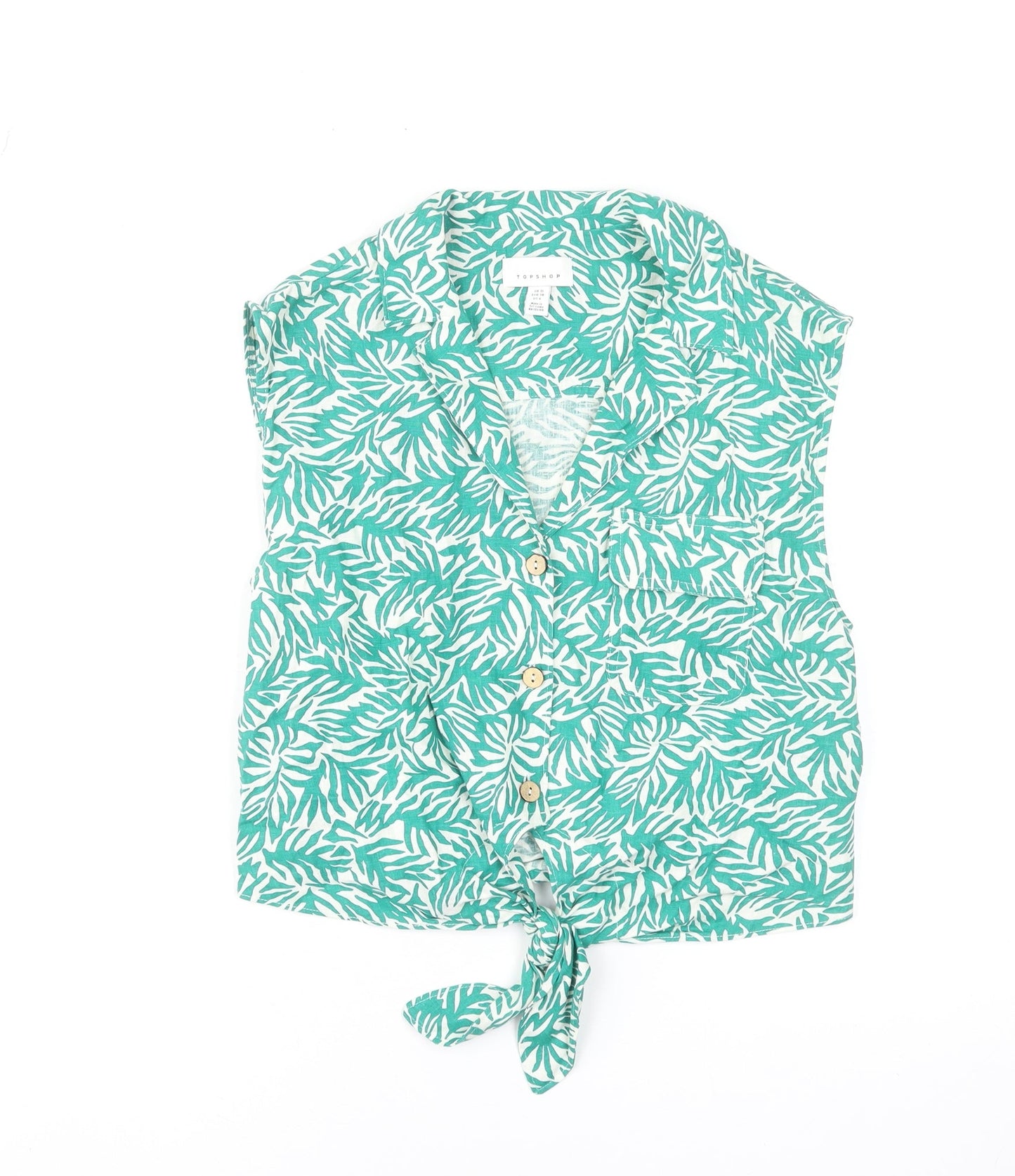 Womens UK Size 10 Topshop Green Cropped Blouse