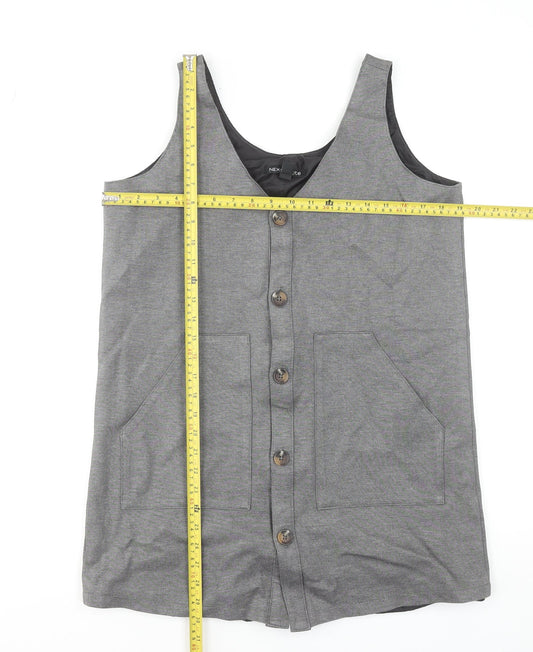 NEXT Women Grey Petite Size 14 Pinafore Button Work Dress