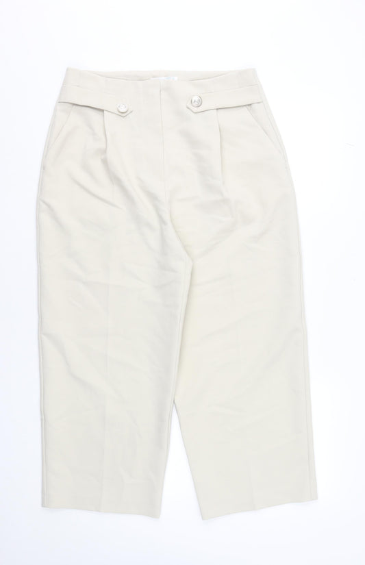 Primark Women Beige Cropped High-Rise Trousers Size 12