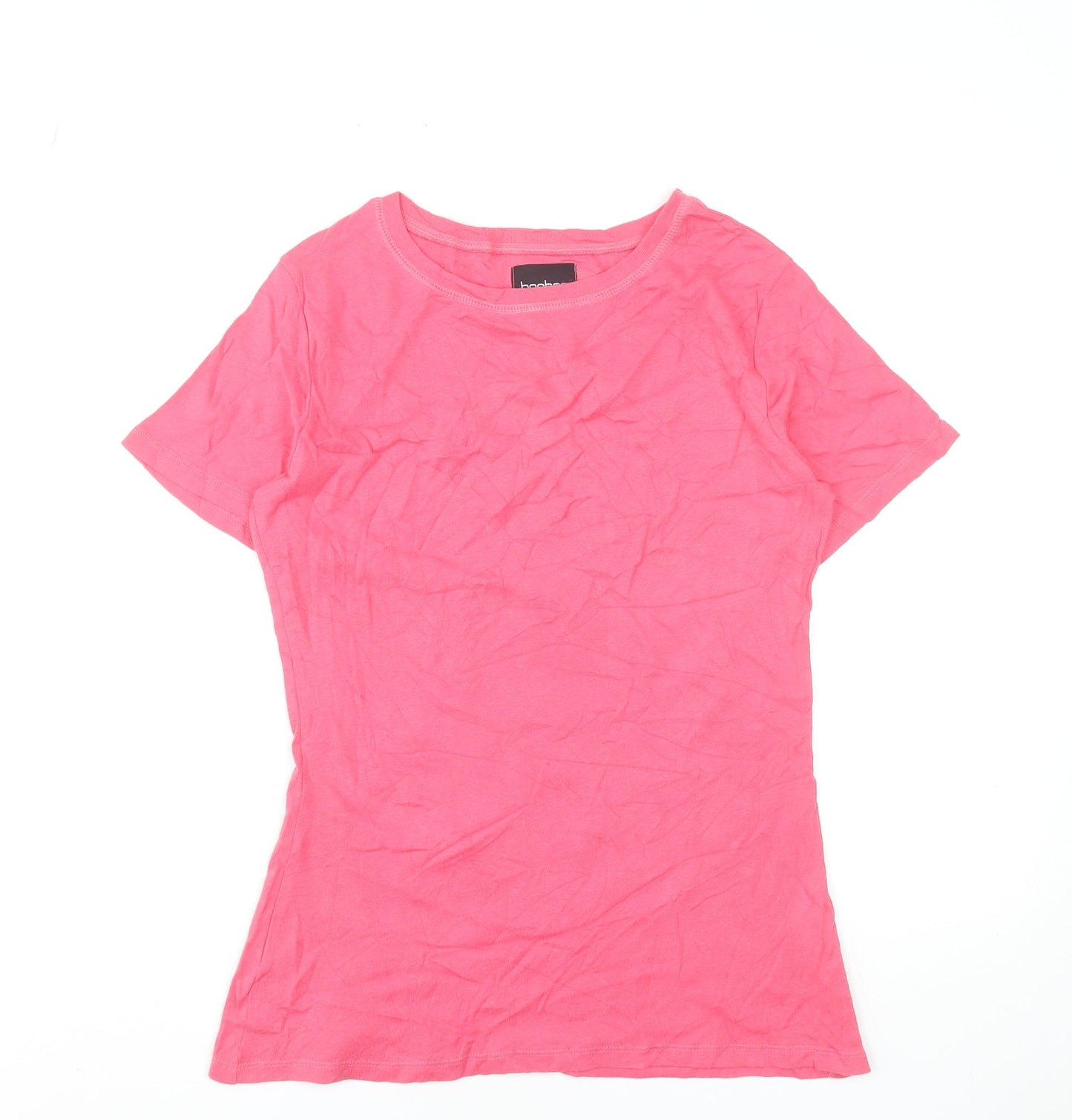Boohoo Womens Pink Cotton Basic T-Shirt UK 14 Short Sleeve Casual Top