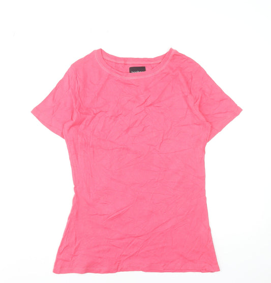 Boohoo Womens Pink Cotton Basic T-Shirt UK 14 Short Sleeve Casual Top