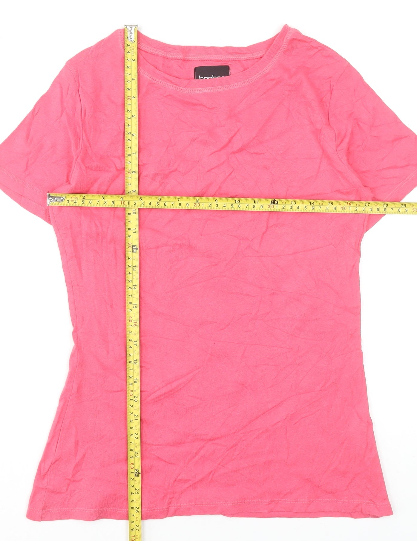 Boohoo Womens Pink Cotton Basic T-Shirt UK 14 Short Sleeve Casual Top