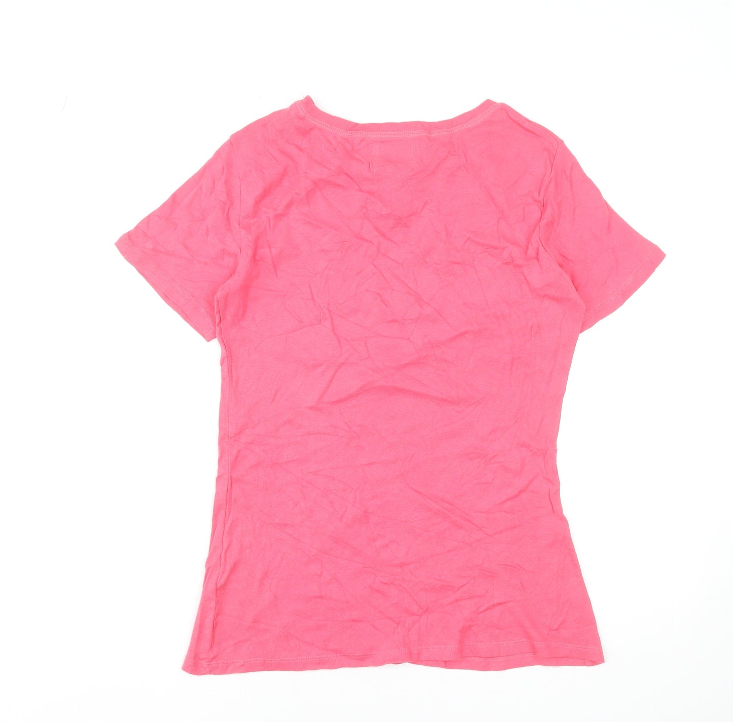 Boohoo Womens Pink Cotton Basic T-Shirt UK 14 Short Sleeve Casual Top